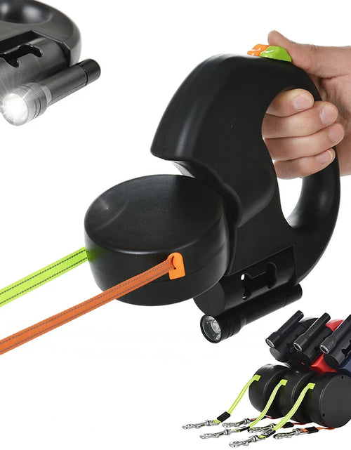 Load image into Gallery viewer, 3M Retractable Dog Leash for Small Dogs Reflective Dual Pet Leash Lead 360 Swivel No Tangle Double Dog Walking Leash with Lights
