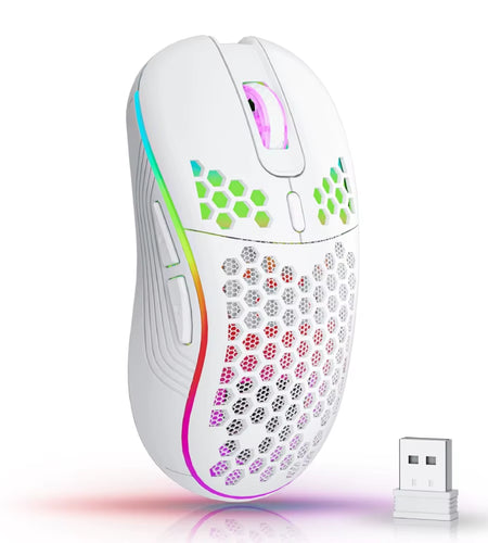 2.4G Wireless Mouse with RGB Backlit 6-Button 3-Speed DPI Type C Rechargeable Ergonomic Honeycomb Design Gaming Mouse
