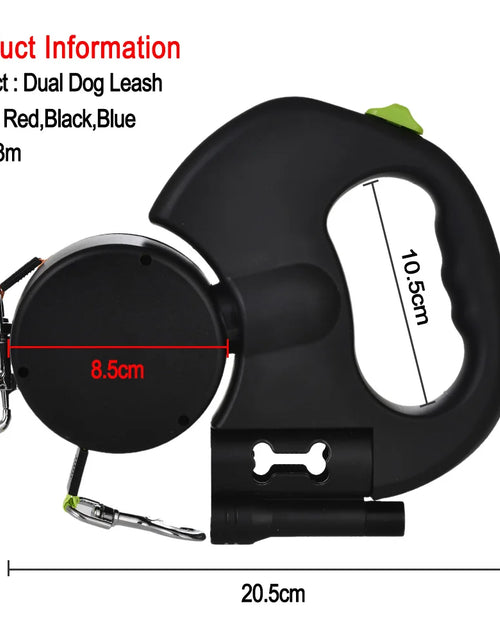 Load image into Gallery viewer, 3M Retractable Dog Leash for Small Dogs Reflective Dual Pet Leash Lead 360 Swivel No Tangle Double Dog Walking Leash with Lights
